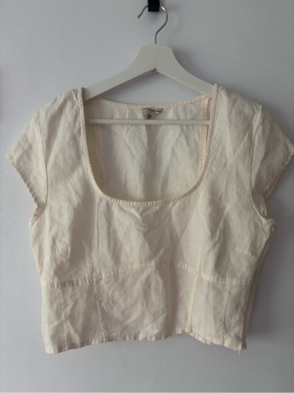 Guess 100% Linen Ivory Crop Top Scoop Neck Cap Sleeve Size M